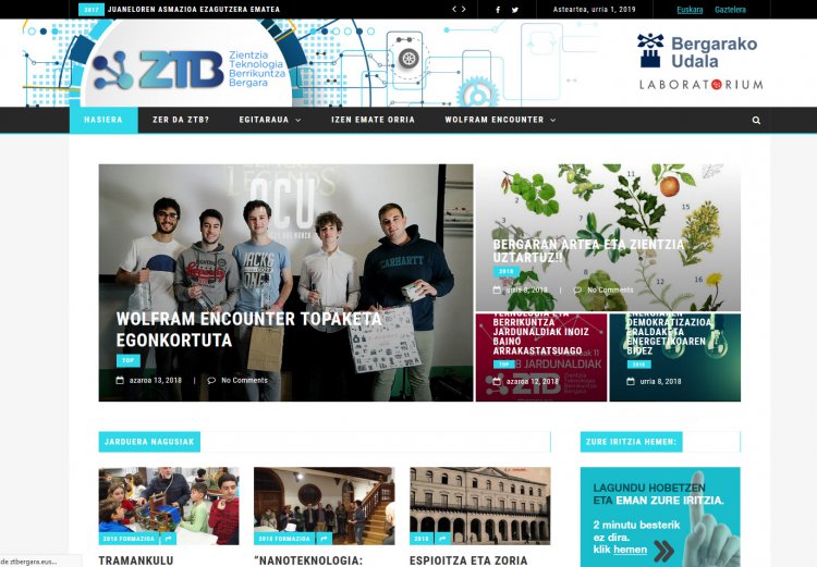 Jornadas ZTB 2019. Página home de la website.