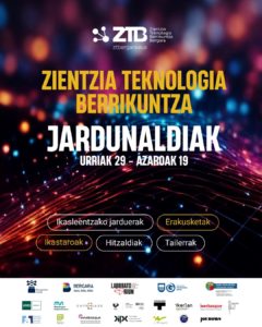 Cartel de las Jornadas ZTB (Zientzia, Teknologia eta Berrikuntza) de Bergara, que se celebrarán del 29 de octubre al 19 de noviembre 2025.